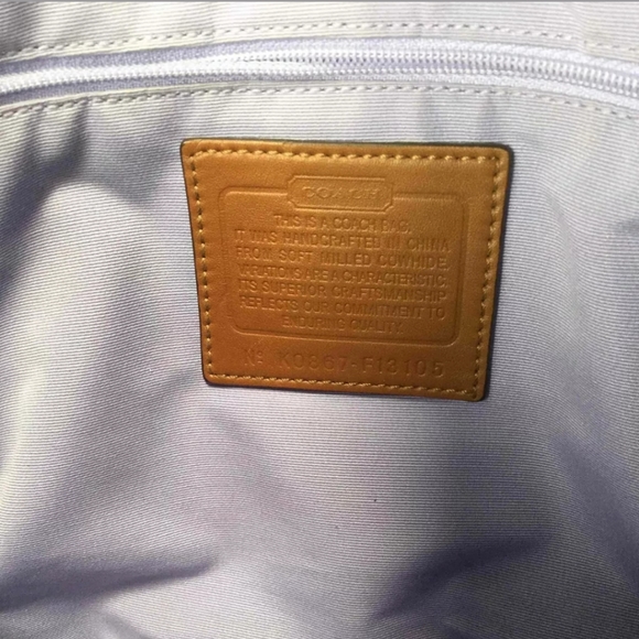 Coach White Textured Leather Brown Trim Handbag - Picture 8 of 15